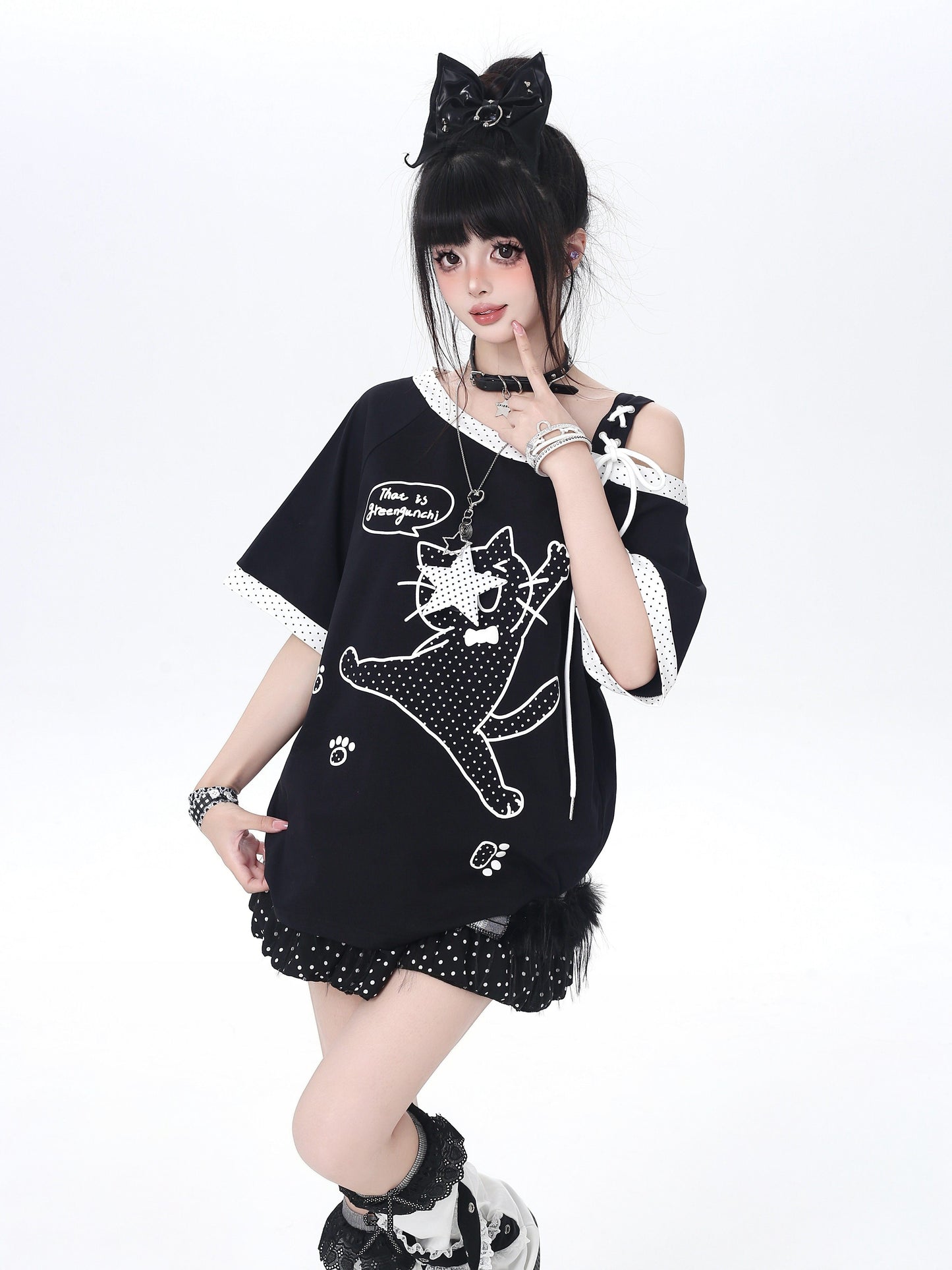 ドット×ネコ♡アシメTシャツ