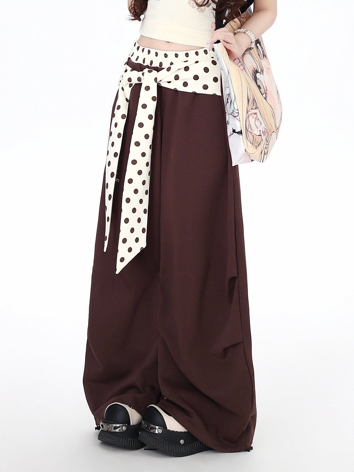 ドット切替レイヤード風ワイドパンツ