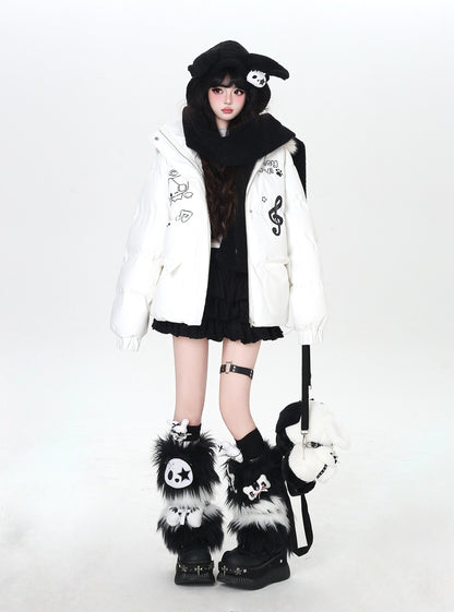 猫モチーフ 音符入り フード付き中綿ジャケット