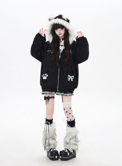 ねこ耳フード付きボアコットンジャケットコーデ