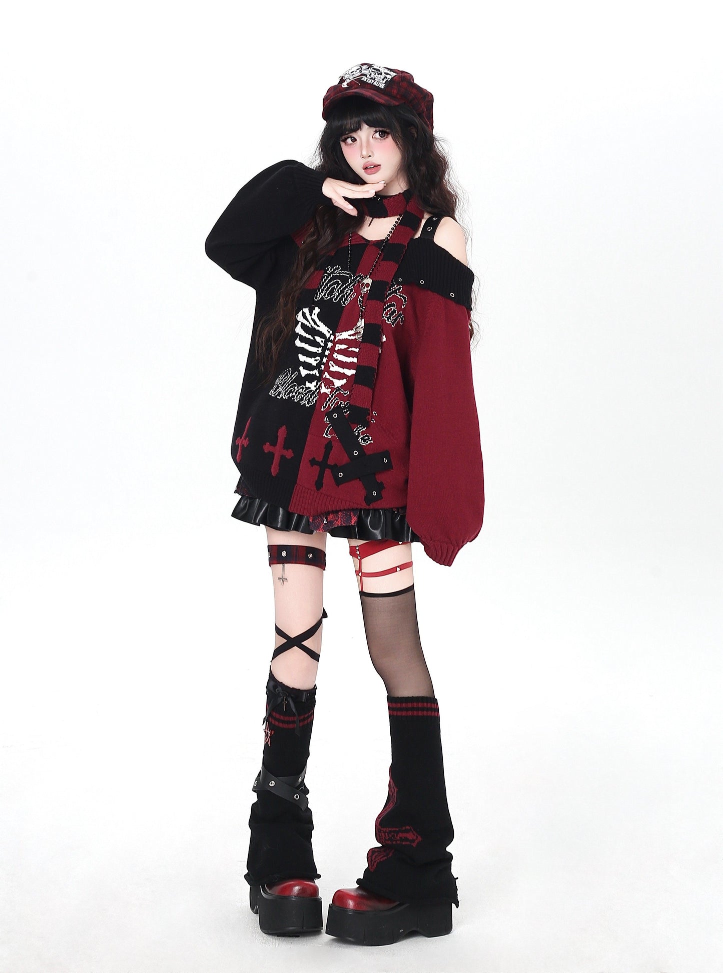 ゴシック 配色 肩見せデザインニット