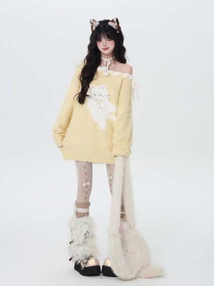 ポップ猫マカロンふわふわニット