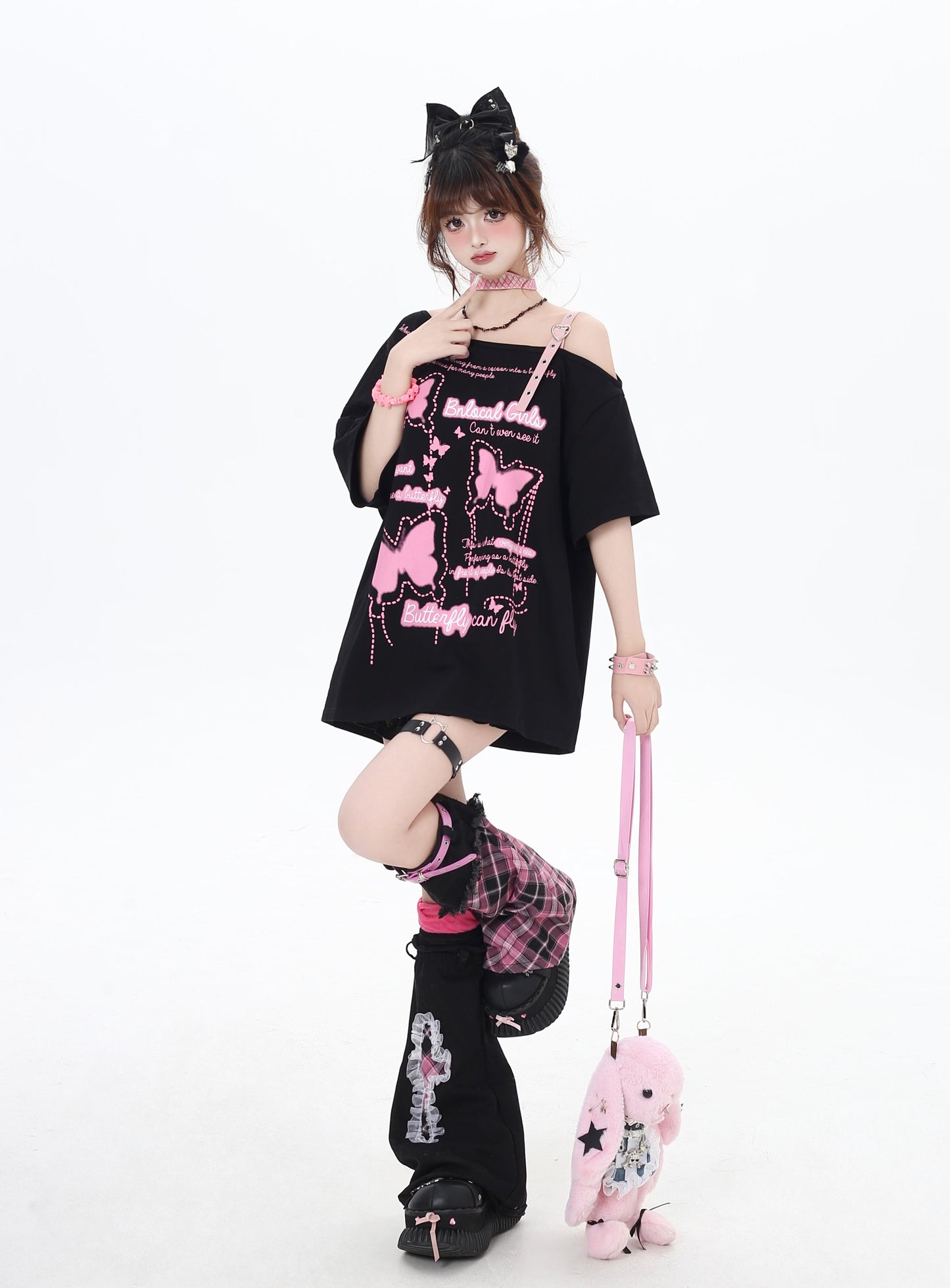 蝶々モチーフオフショルダーTシャツ