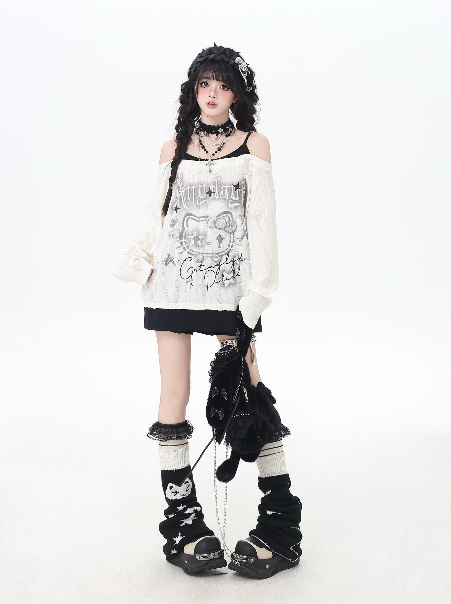ゴシックkitty×ダメージ レイヤードロンT