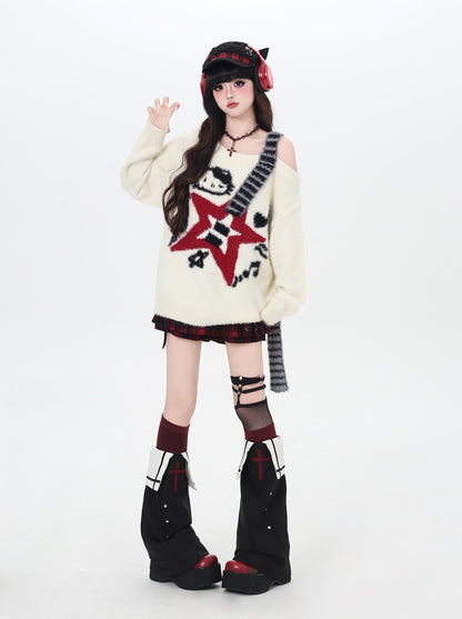 ギター柄オフショル♡ロックニット