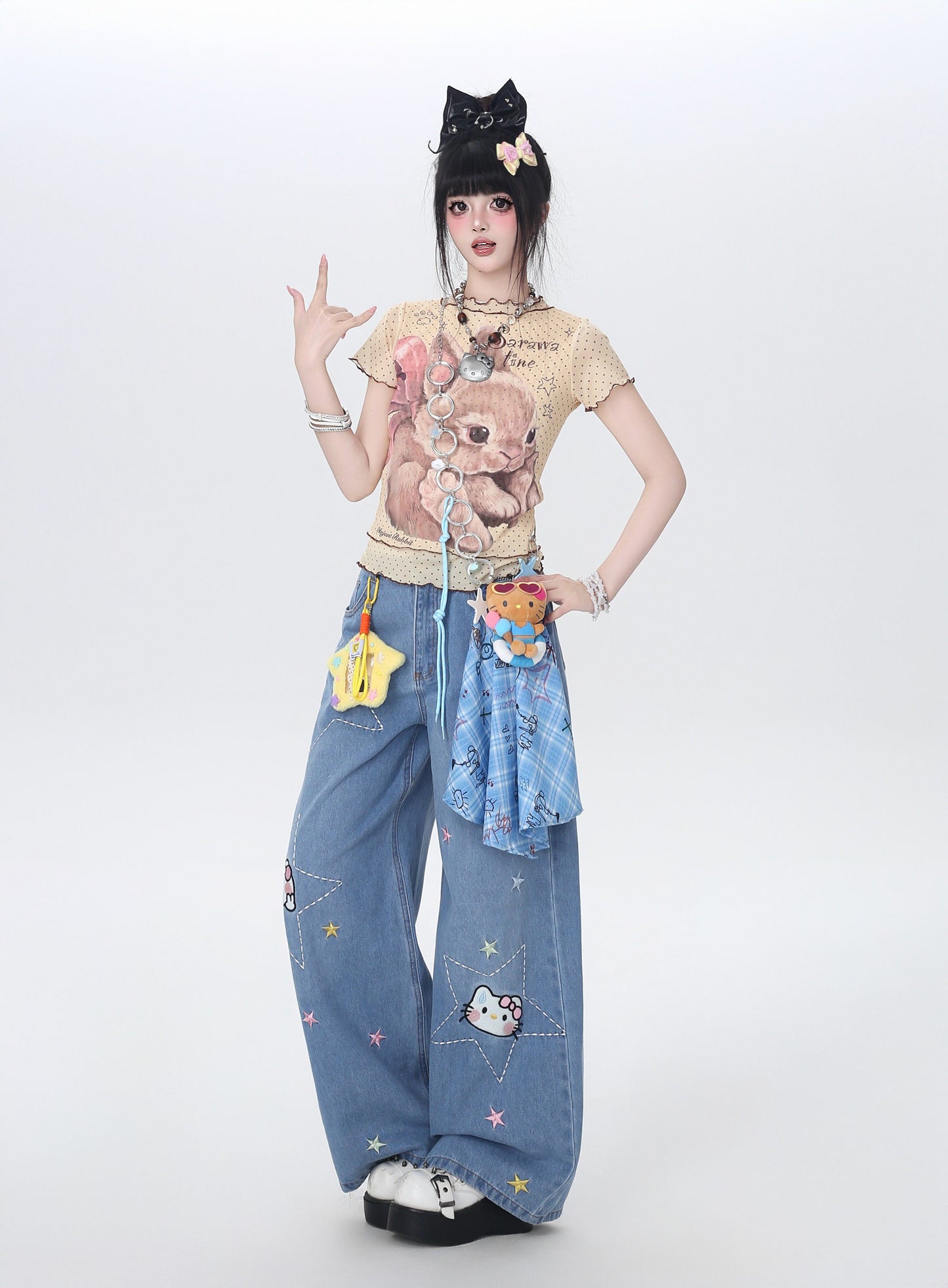 スター×ネコ♡ハイウエストデニム
