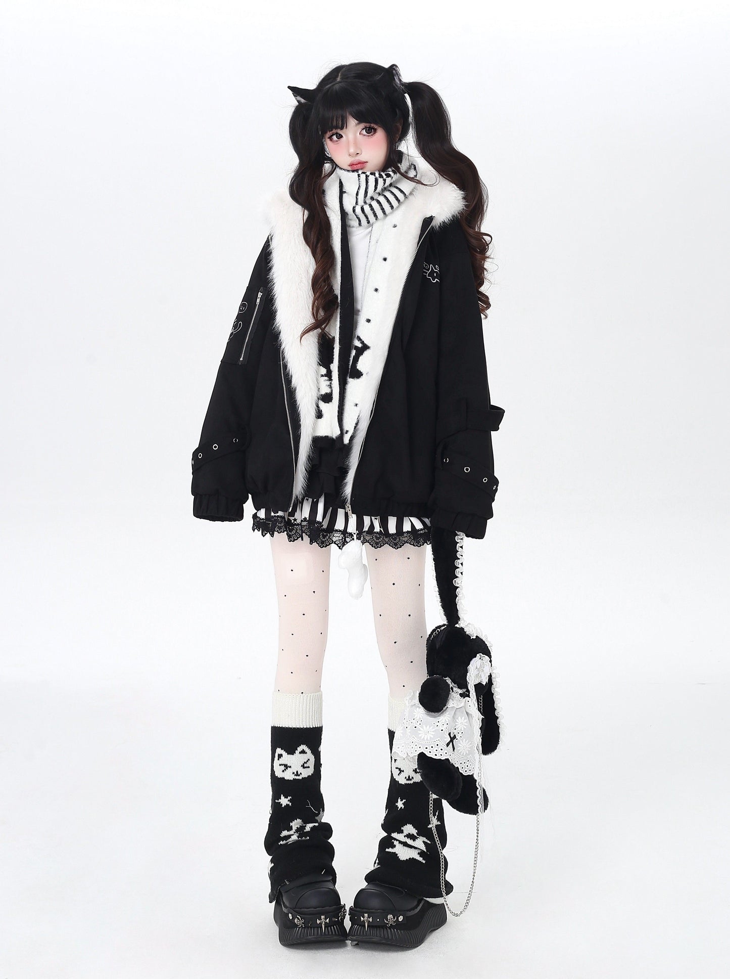 天使風 猫耳フード ファー中綿ブルゾン