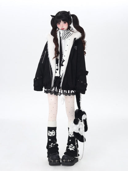 天使風 猫耳フード ファー中綿ブルゾン