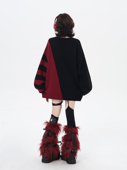 ゆるギャル系 Vネック配色リボンニット♡秋冬甘辛ミックス