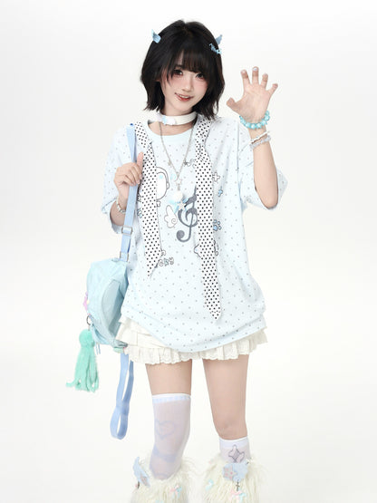 ネコドットタイ付きTシャツ