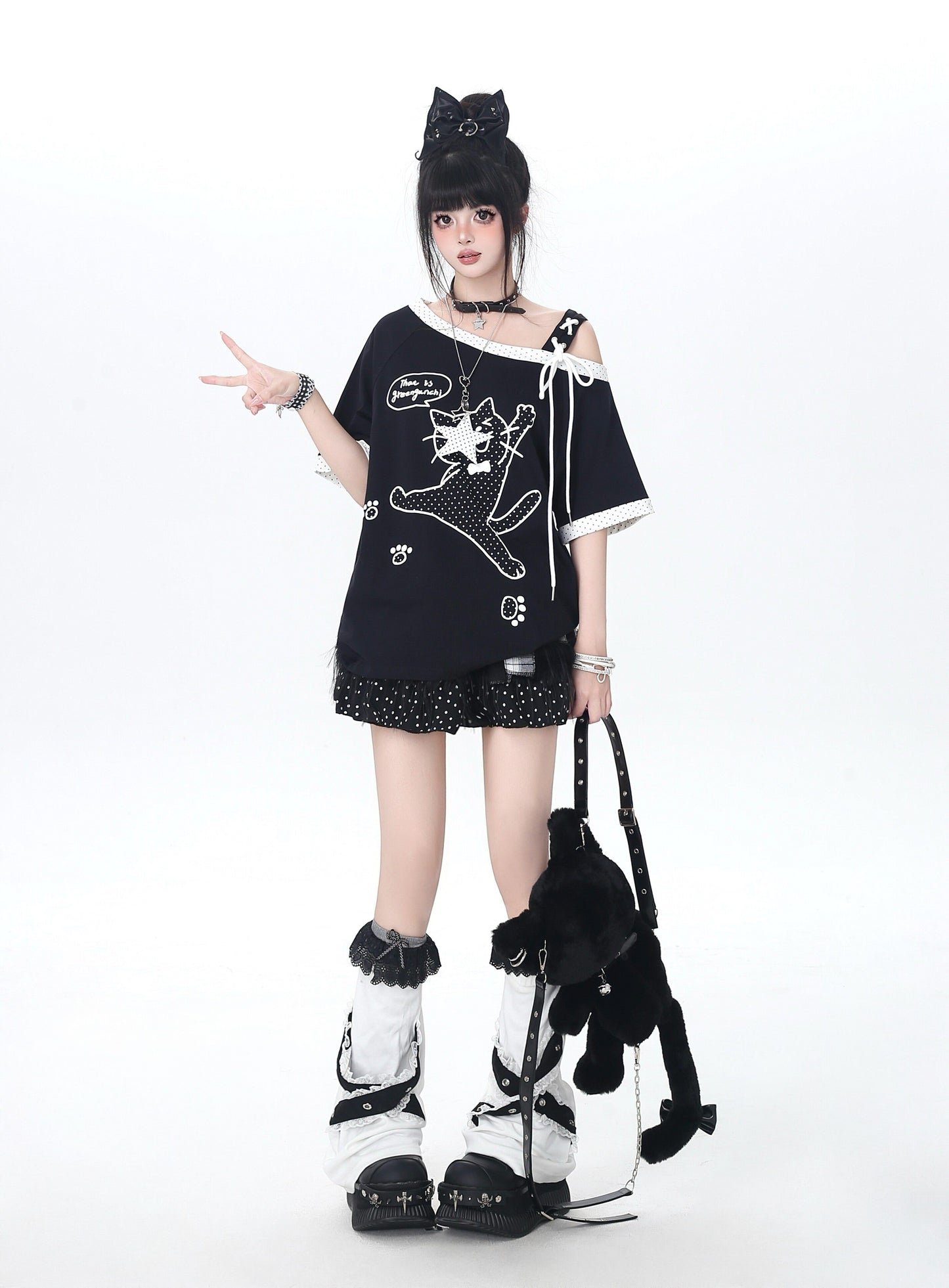 ドット×ネコ♡アシメTシャツ
