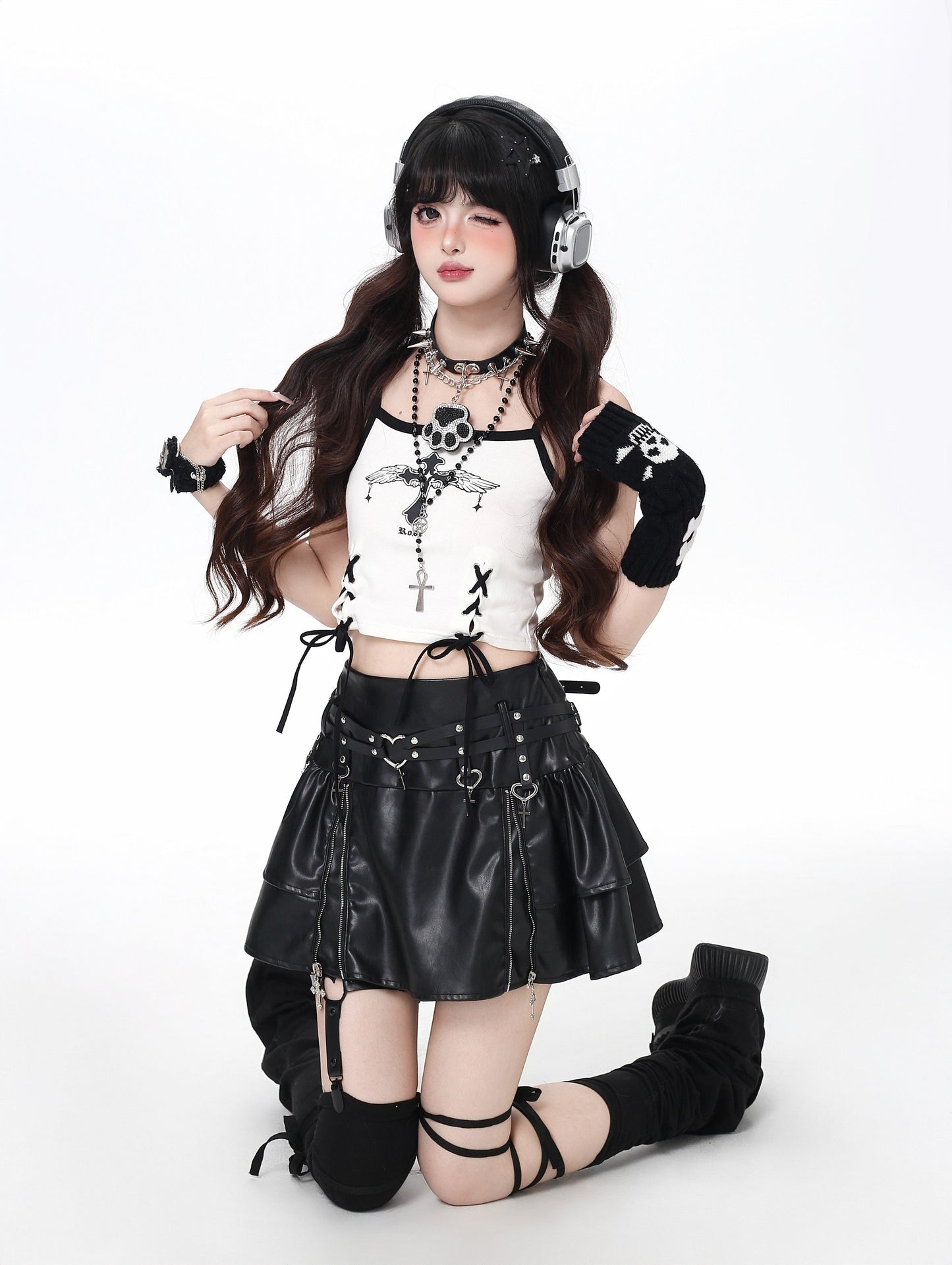 Y2Kギャル ジップデザインティアードミニスカート