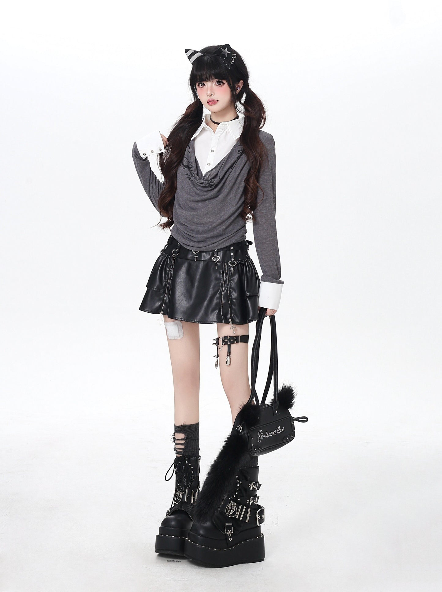 ポロ風レイヤードトップス｜韓国ガーリー・細見え