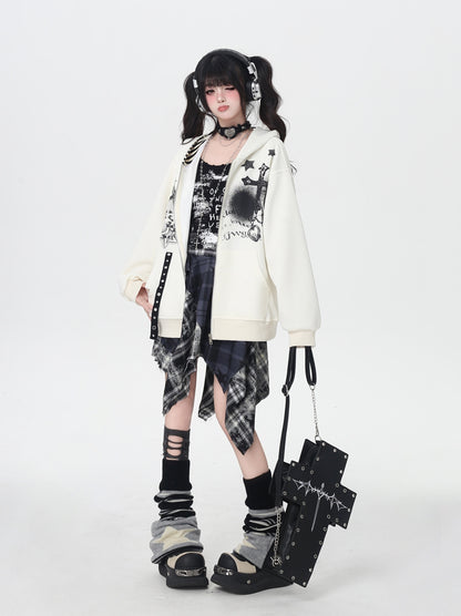 地雷系ダーク系初秋ジップパーカー ニッチギャル服