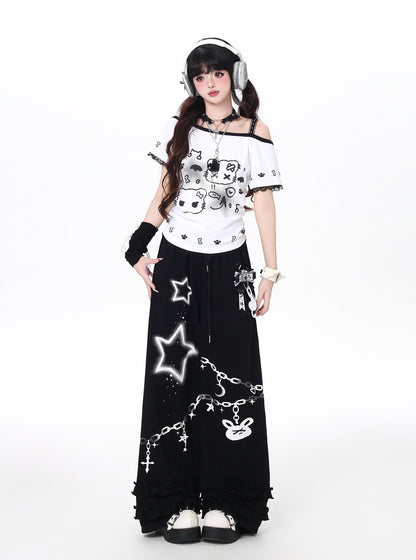 ねこプリントレースキャミレイヤード風T