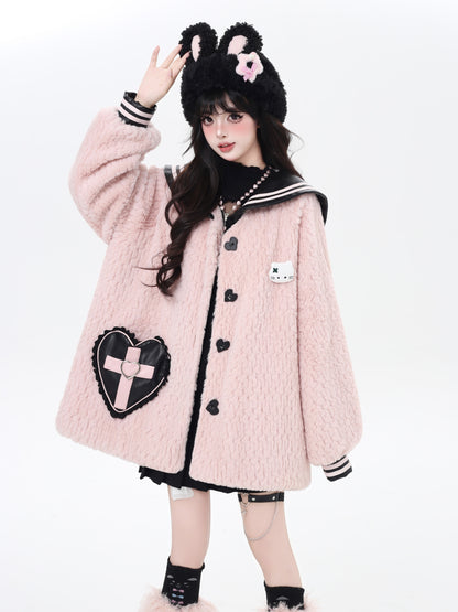 セーラー風襟♡ふんわりランタンスリーブボアジャケット