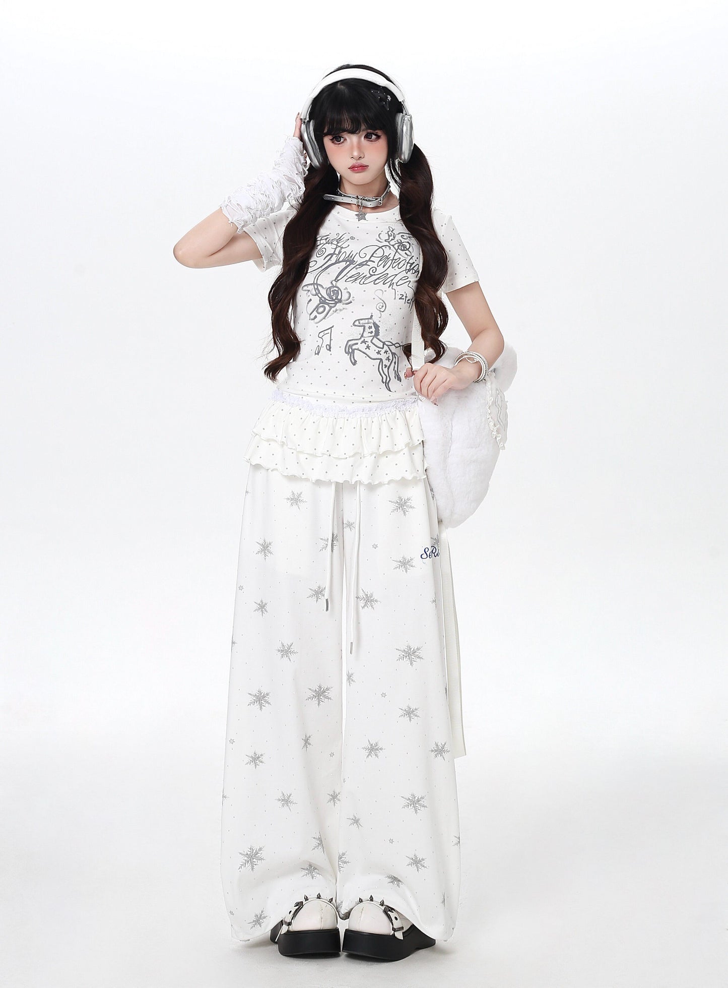 ドットフリルトップス｜韓国ガーリー・細見え