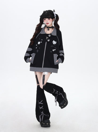 ねこ刺繍×スター柄 ラグランブルゾン