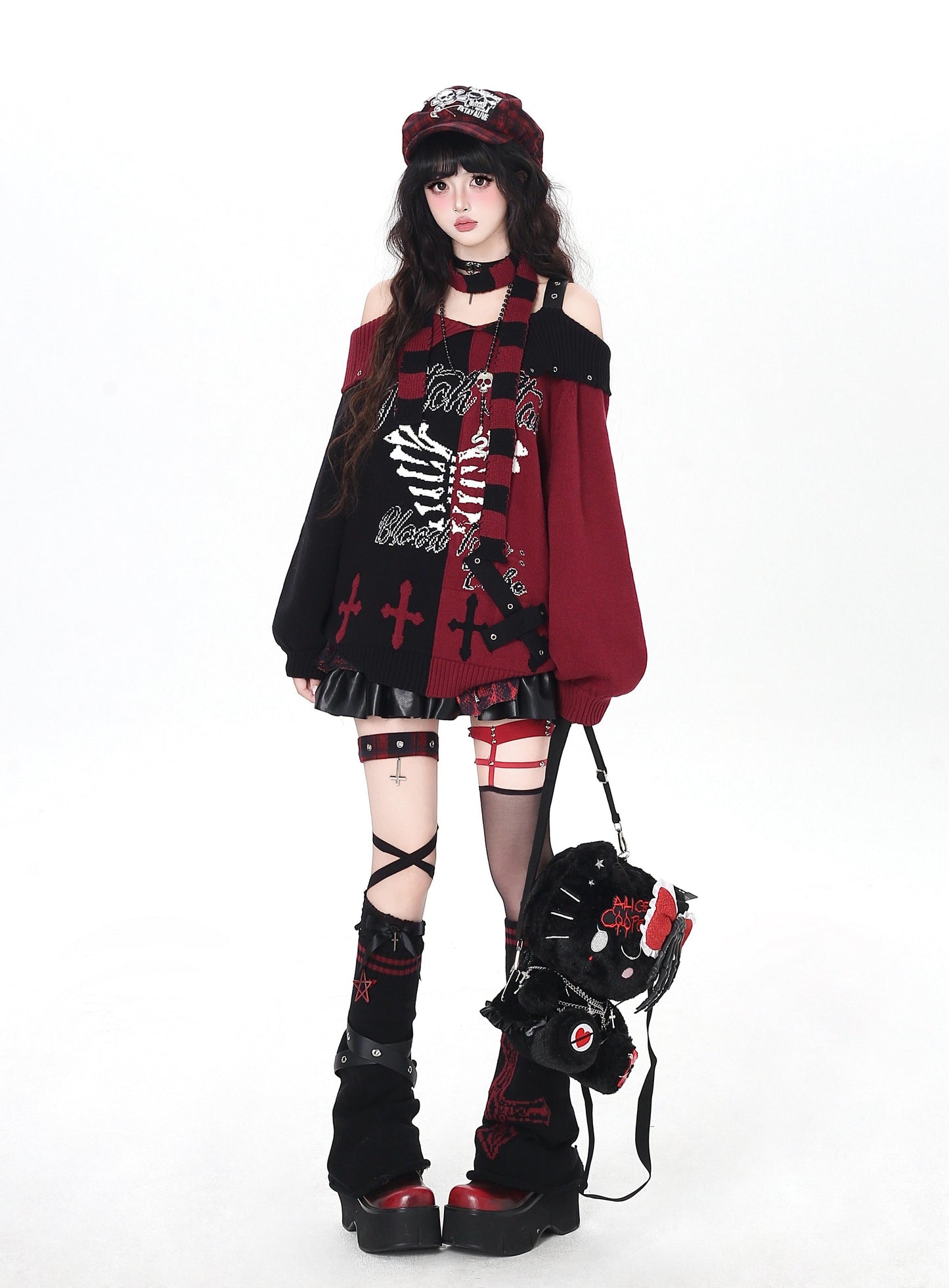 ゴシック 配色 肩見せデザインニット