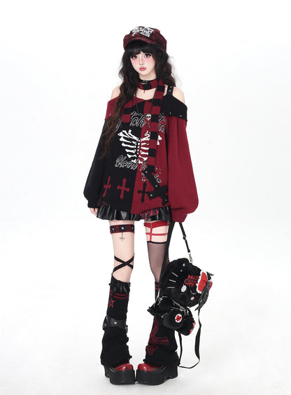 ゴシック 配色 肩見せデザインニット