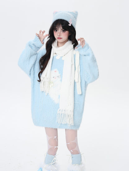 ポップ猫マカロンふわふわニット