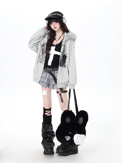 ヴィンテージ風ファー付きフーディ♡ゆるカジュアル