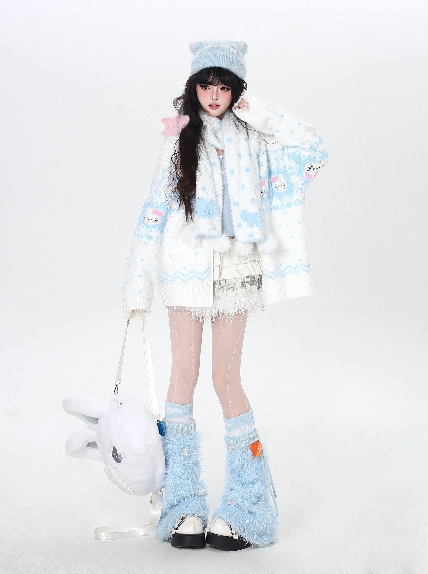 フェアアイル 猫モチーフ ニットフーディー