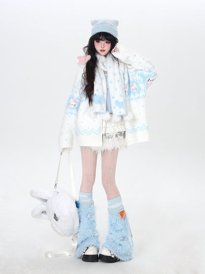 フェアアイル 猫モチーフ ニットフーディー