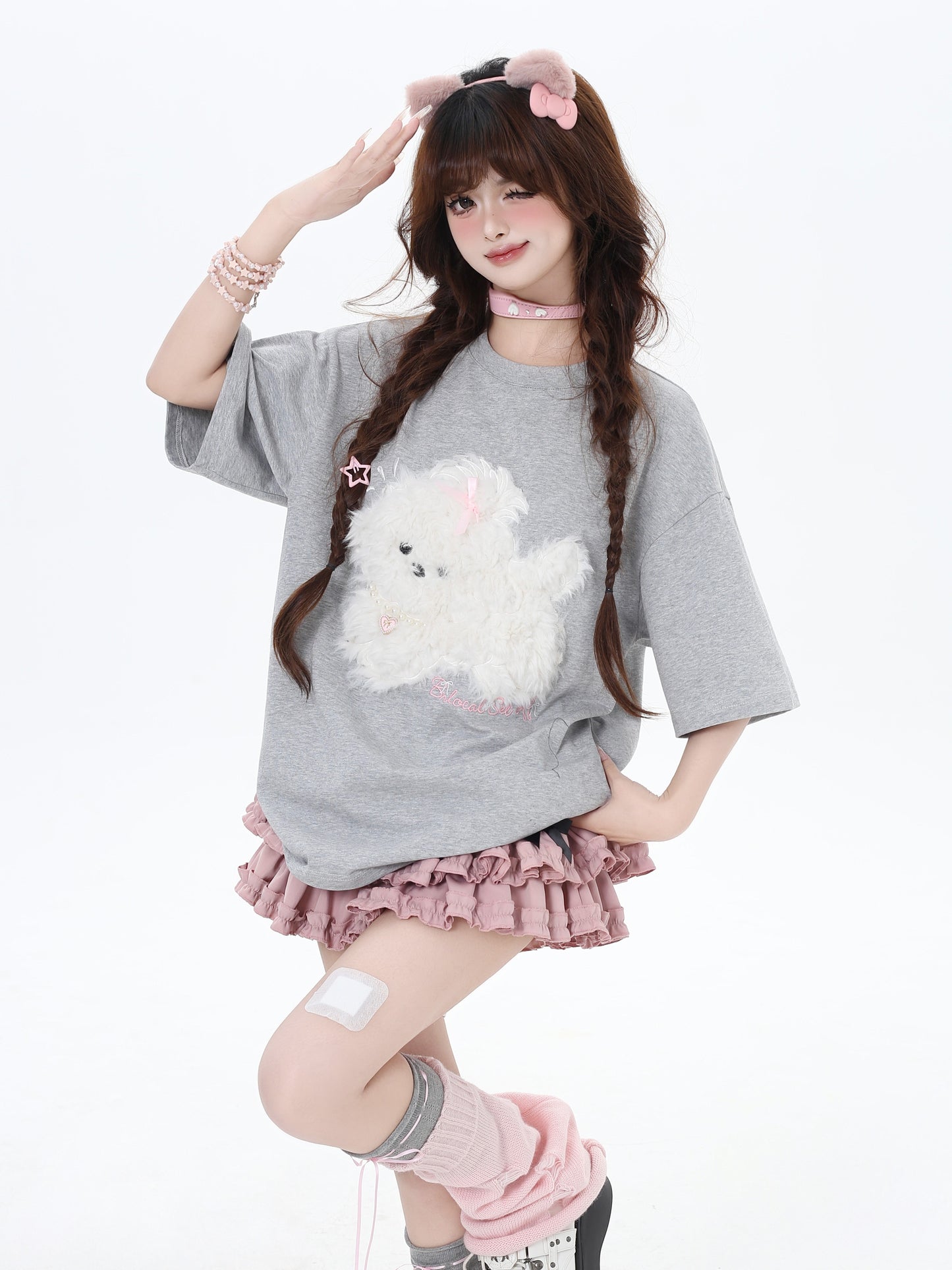 三色ドッグアップリケTシャツ