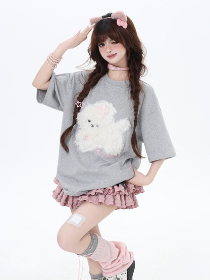 三色ドッグアップリケTシャツ