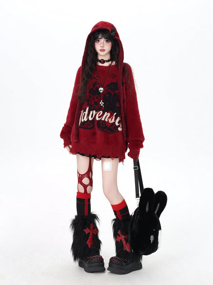 フード付きレターニット｜ゆるヴィンテージムードのふわもこセーター