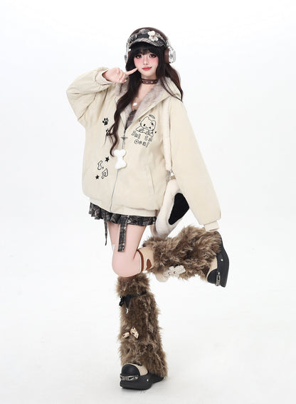 ゆる地雷ふわもこ猫耳スエード中綿アウター