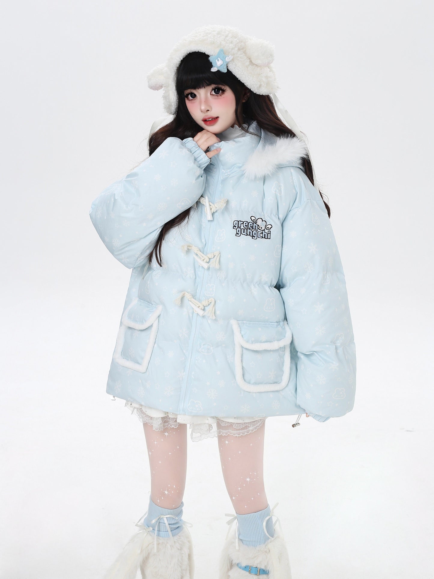 マカロンカラー フード付きルーズ中綿ジャケット｜冬の甘めサブカル