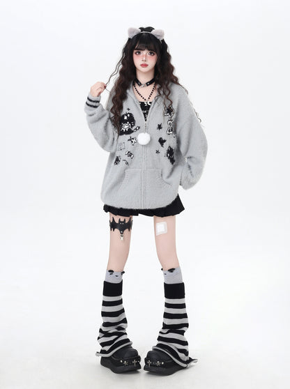 うさ耳フーディー付きゆるカワカーディガン秋冬