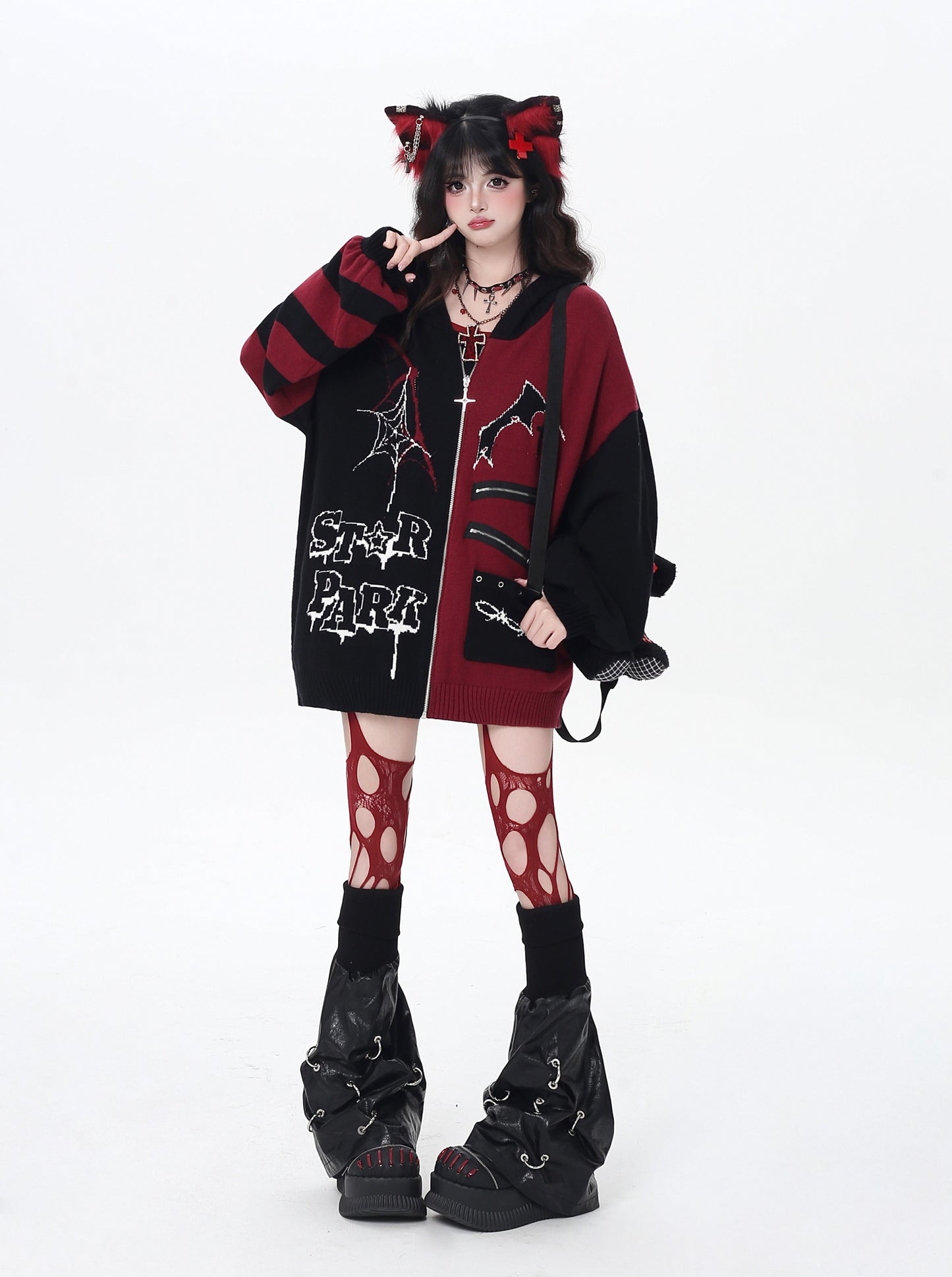 ゴス×ゆる地雷切替ニットカーデ