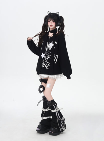 ドット×星柄 Y2K 甘辛オーバーサイズニット 個性派
