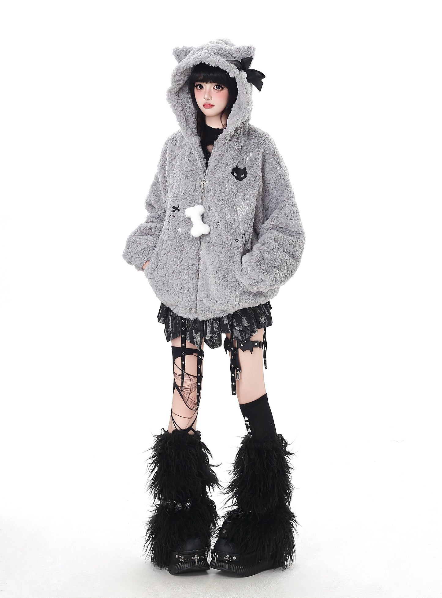 猫耳フード付き ルーズボアブルゾン｜冬のゆる地雷アウター