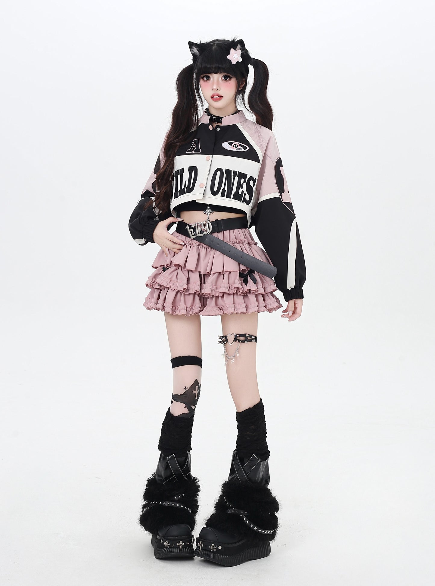 ストリート復古パッチワーク×ライダーズスタジャン（取り外し可能）