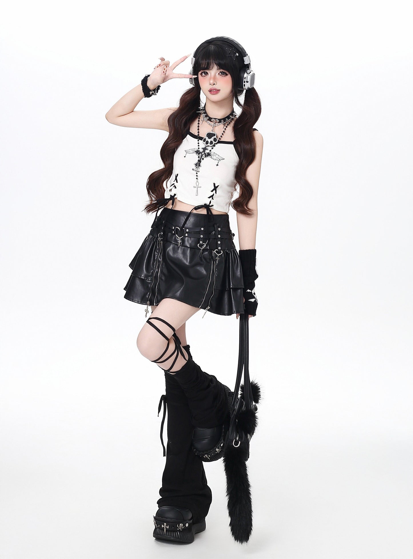 Y2Kギャル ジップデザインティアードミニスカート