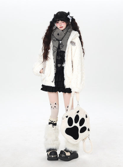 うさ耳＆刺繍入り チェック切替ボアジャケット