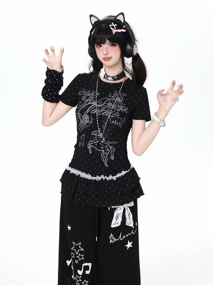 ドットフリルトップス｜韓国ガーリー・細見え