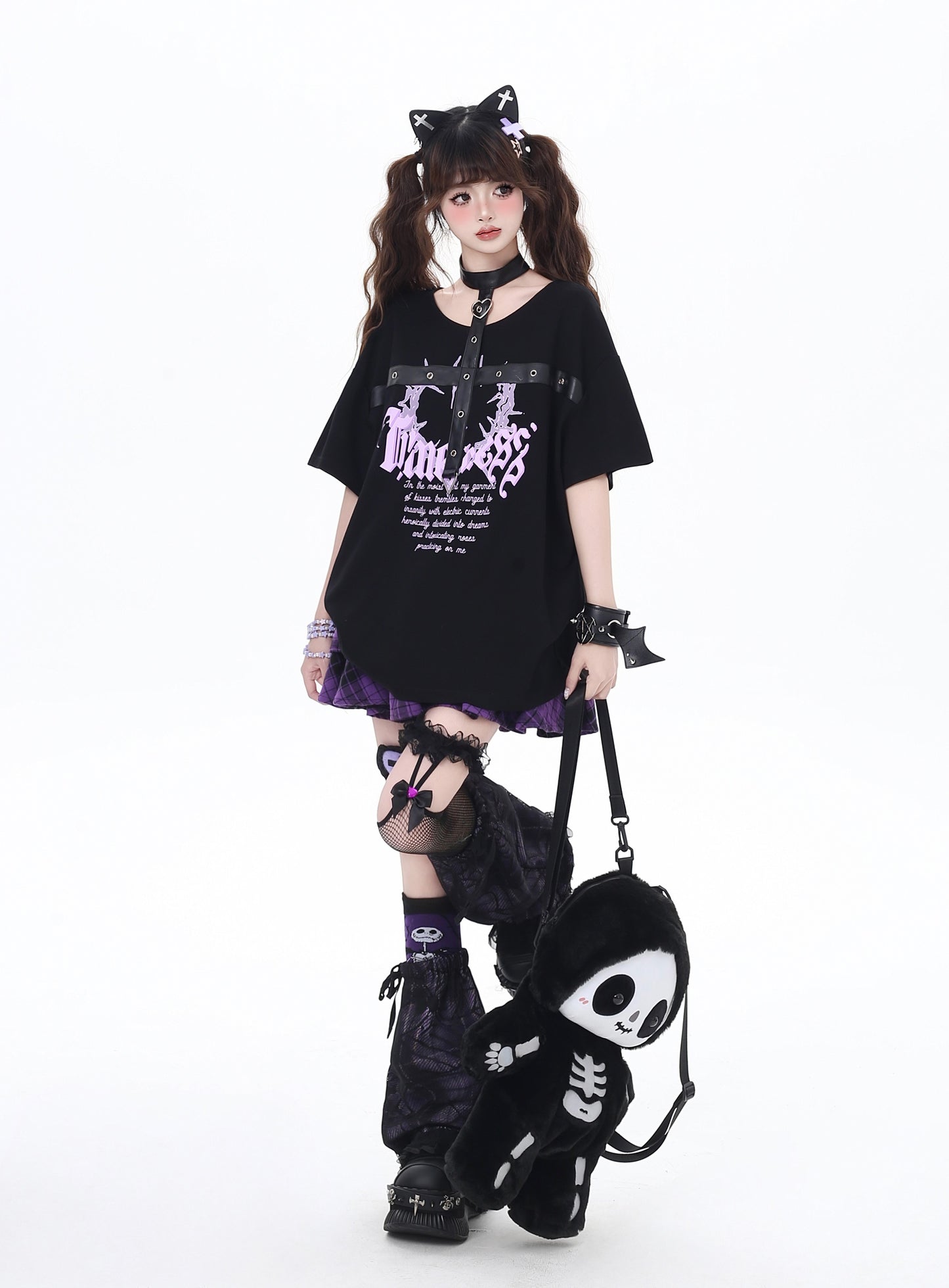 レザー首掛けショートスリーブTシャツ