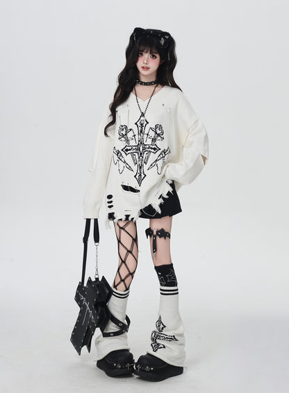 ゴシック破れチェーンVネックニット