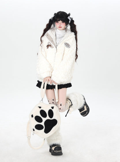 うさ耳＆刺繍入り チェック切替ボアジャケット