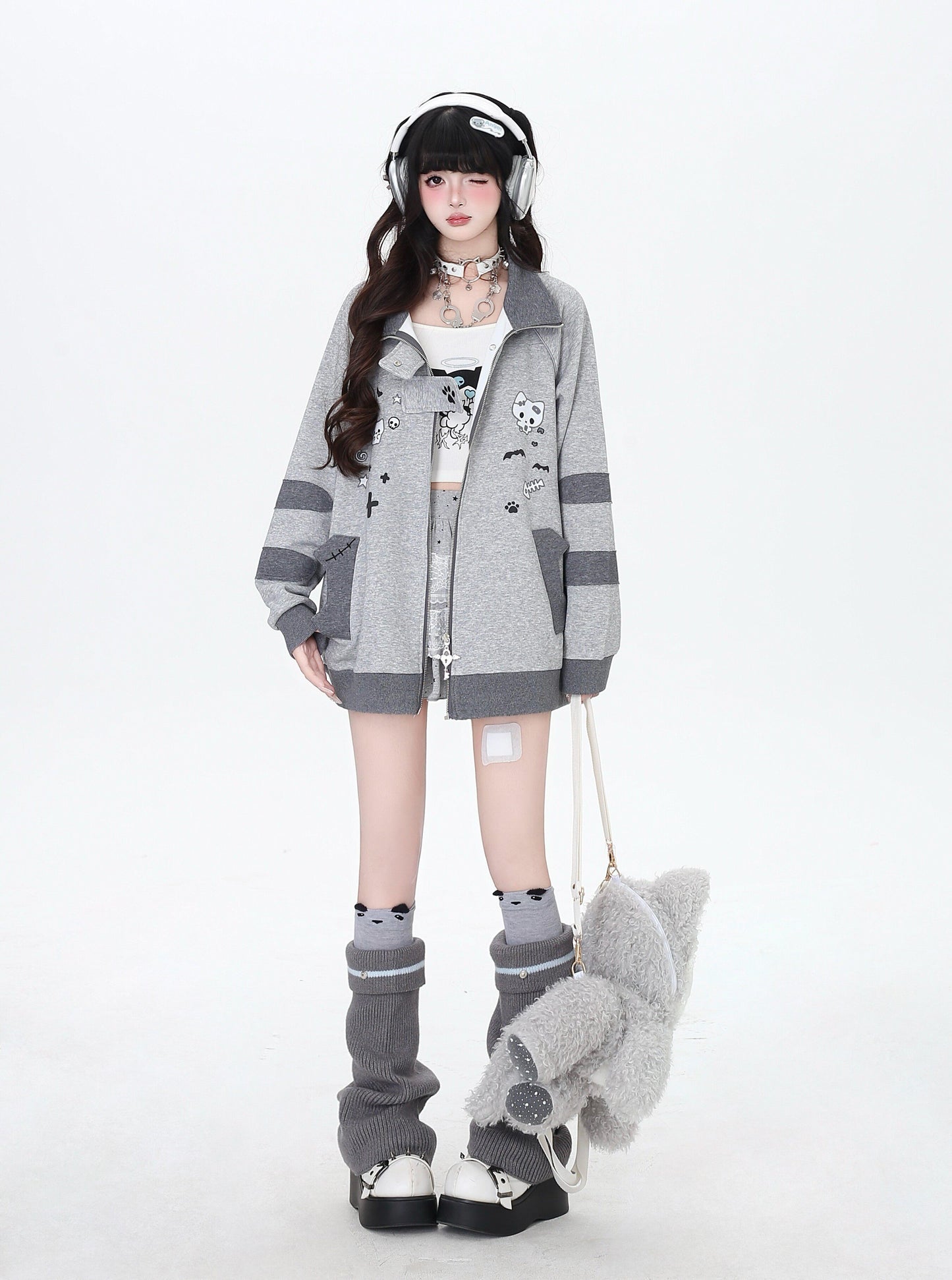 ねこ刺繍×スター柄 ラグランブルゾン