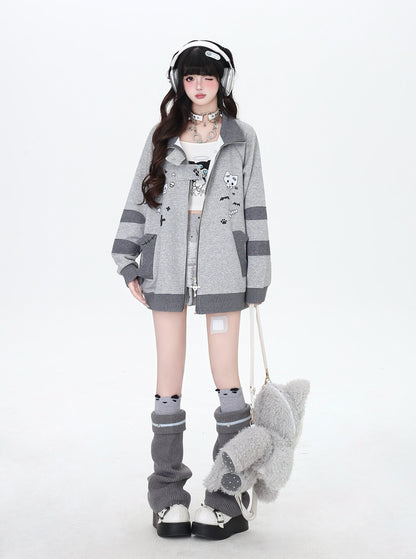 ねこ刺繍×スター柄 ラグランブルゾン