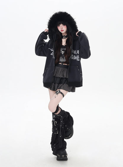 タイダイ×ファー衿取り外しジップアウター