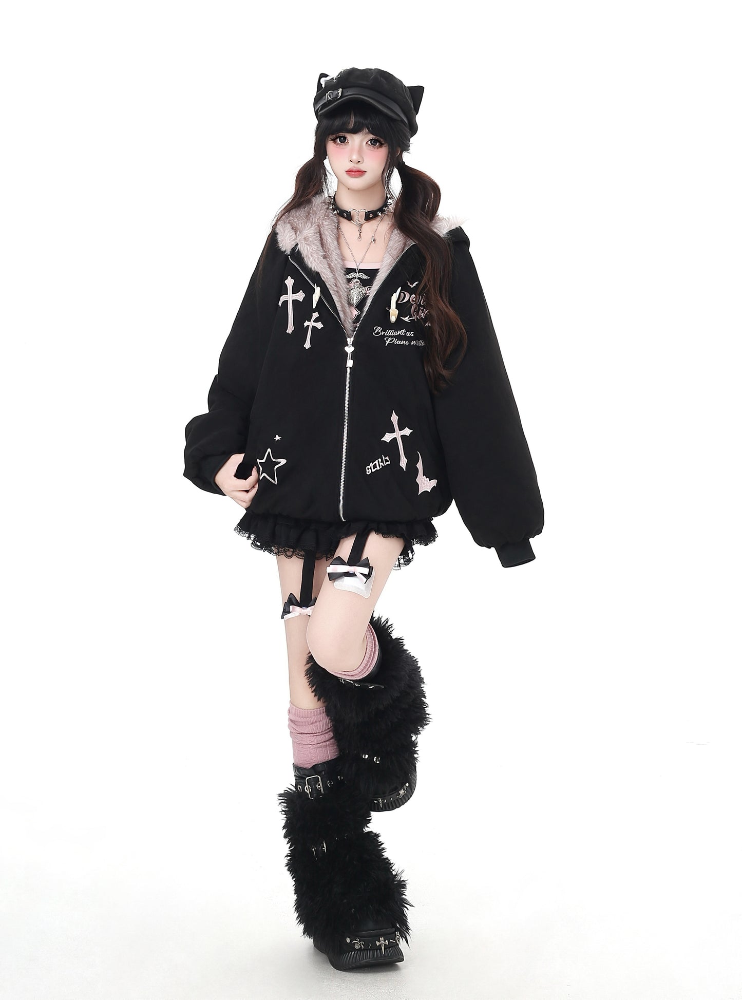 悪魔バニー×ふわもこムートン中綿コート