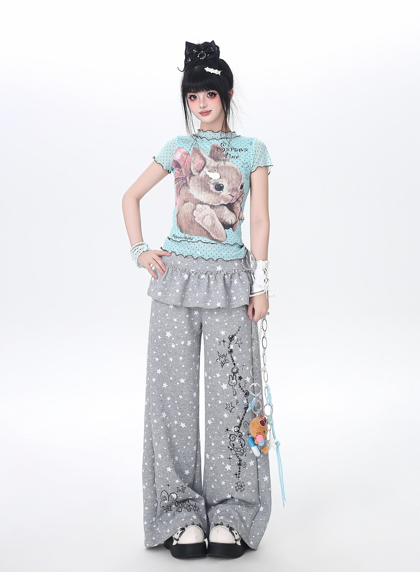 ドットレースうさぎTシャツ