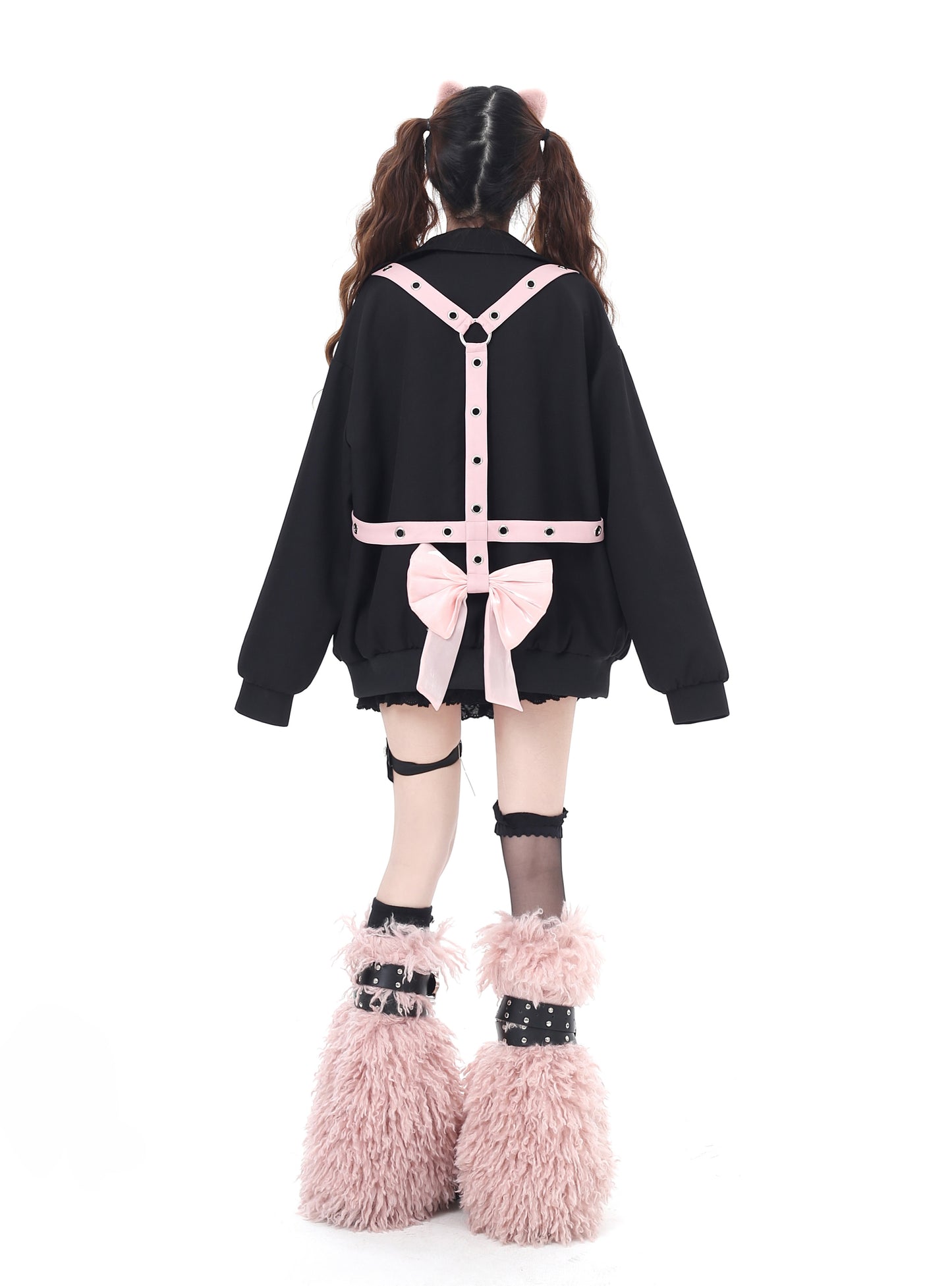 蝶結バックデザインのカジュアル棒球ジャケット
